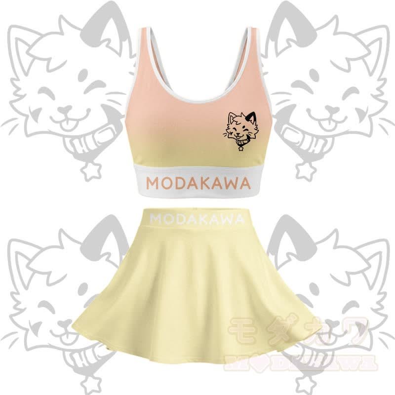 MODAKAWA X popipeko Kitty Graphic Crop Tank Sport Top Skirt Matching Outfit - Gelbes Set - 2XL - image 12