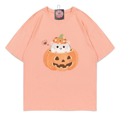T-Shirt mit Kürbis-Kätzchen-Print - Peach - 5XL - image 4