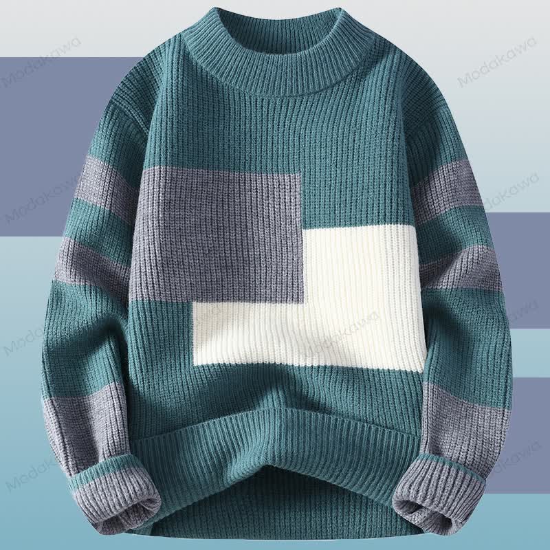 Zweiteiler: Strickpullover mit Farben -Design und Jeans - Grüner Pullover - 3XL - image 5
