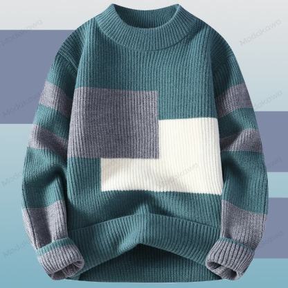 Zweiteiler: Strickpullover mit Farben -Design und Jeans - Grüner Pullover - 3XL - image 5