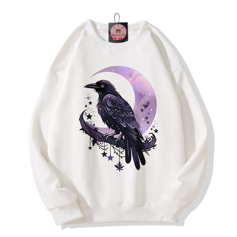 Sweatshirt mit Vogel- und Mondprint und Rundhalsausschnitt - White - 5XL - image 5