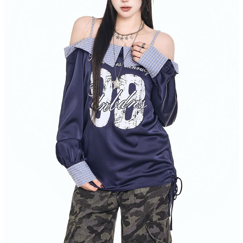 Schickes Vintage-Top mit Print und schulterfreiem Ausschnitt - image 3