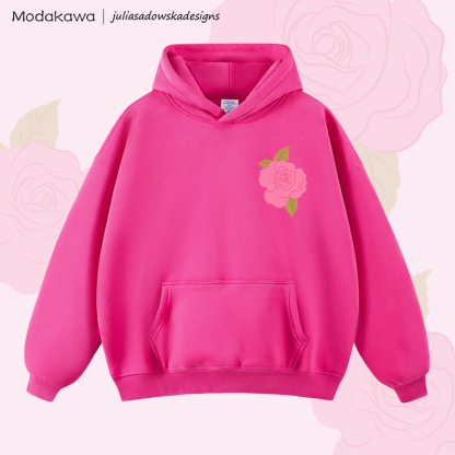 MODAKAWA X juliasadowskadesigns Fleecegefütterter Hoodie mit Rosenmotiv - Rose Red - 2XL - image 4