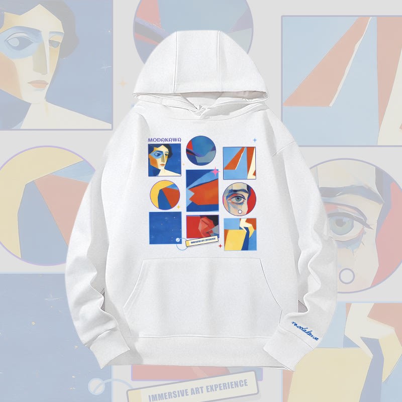 MODAKAWA Abstrakter Hoodie mit Porträtgitter-Grafik, schweres Material - White - 2XL - image 6