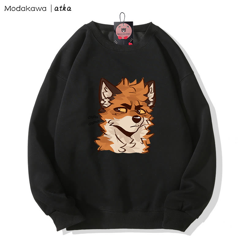 MODAKAWA X atka Cheeky Fox Face Graphic Round Collar Sweatshirt - Black - 5XL - image 3