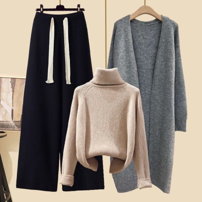 Dreiteiliges Set aus Strickjacke, Strickpullover und Hose - Satz I - 3XL - image 9