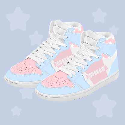 MODAKAWA Farben Block Letter Graphic Farben Block High Top Canvas Schuhe - Blue&Pink B - 48 - image 2