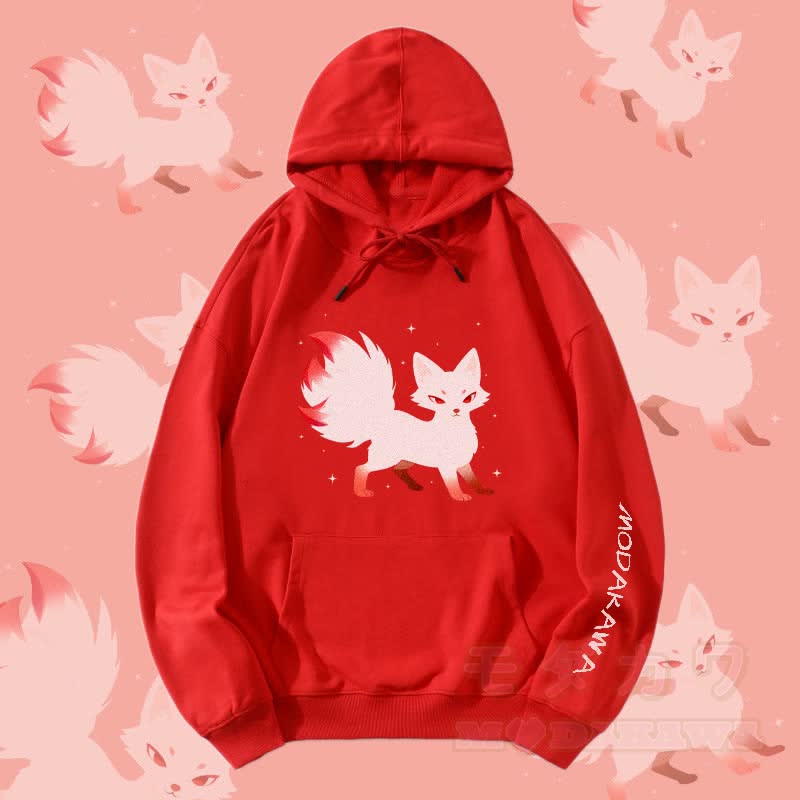 MODAKAWA Streetwear Pullover Hoodie mit neunschwänzigem Fuchs-Motiv - Rot - 5XL - image 3