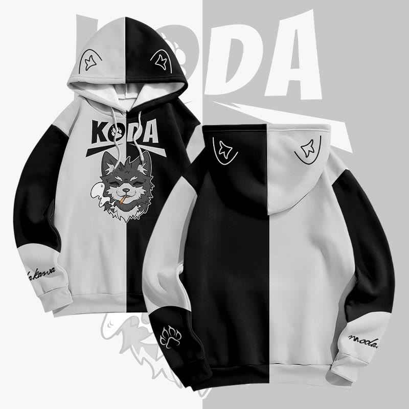 MODAKAWA KODA Pullover-Hoodie mit rauchendem Welpenmotiv und Allover-Print - Grey&Black - 6XL - image 3