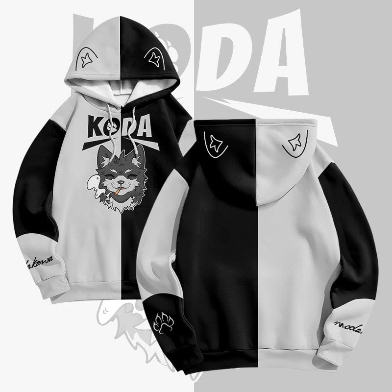 MODAKAWA KODA Pullover-Hoodie mit rauchendem Welpenmotiv und Allover-Print - Grey&Black - 6XL - image 3