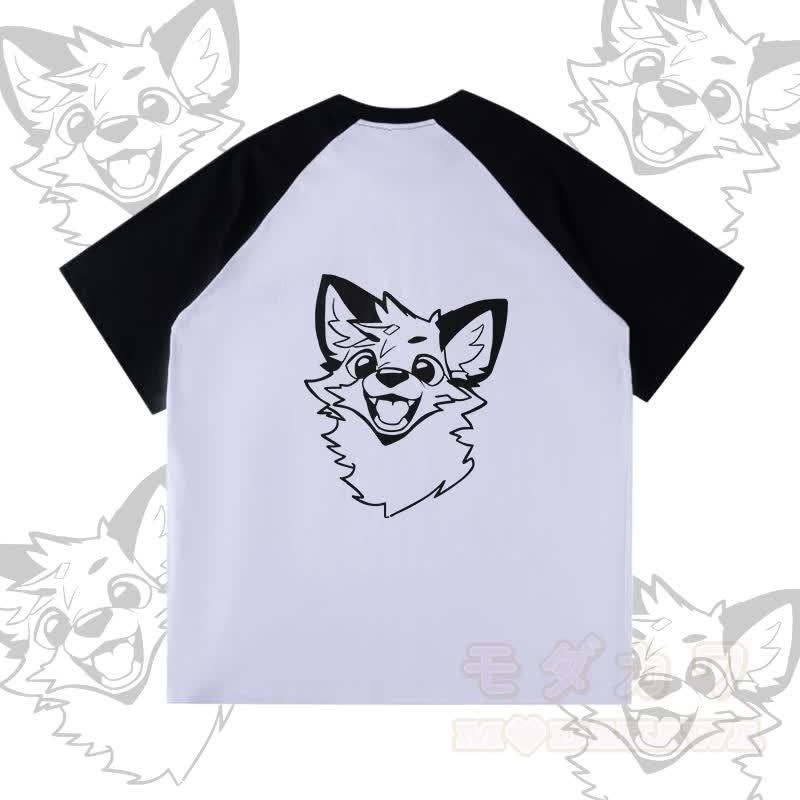 MODAKAWA X atka Happy Fox Graphic Farben Block Pocket T-Shirt Shorts passendes Outfit - Weißes und schwarzes T-Shirt - XL - image 5