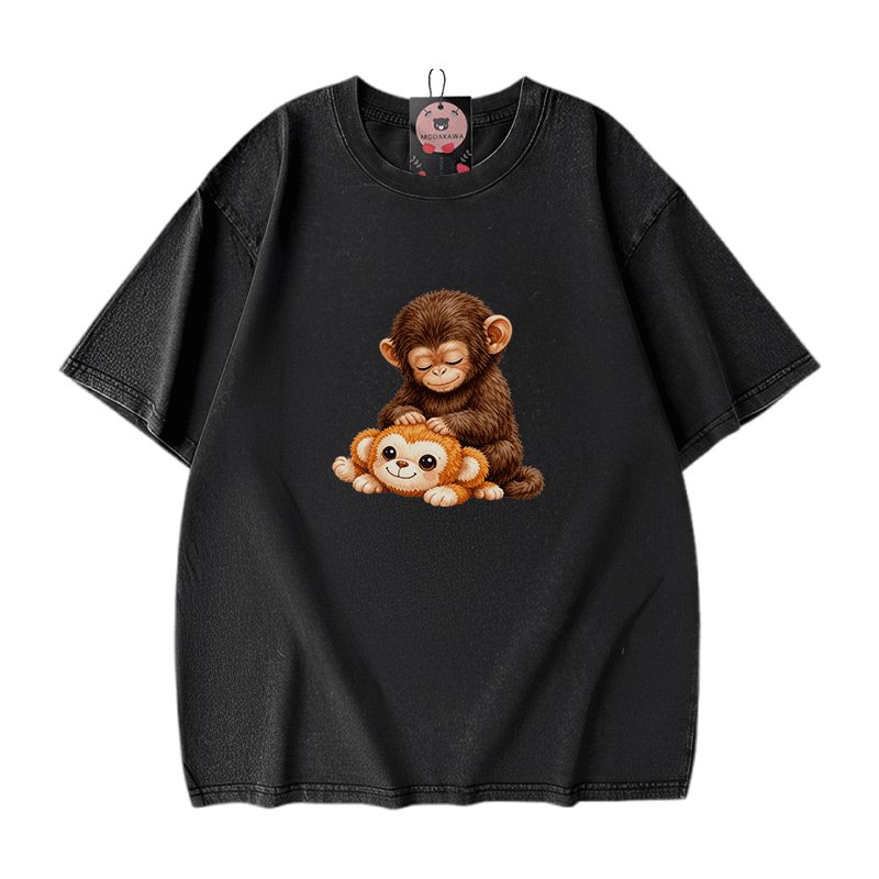 PUNCH Monkey Graphic Modakawa Vintage Washed 100% Cotton T-Shirt - Black - 5XL - image 3