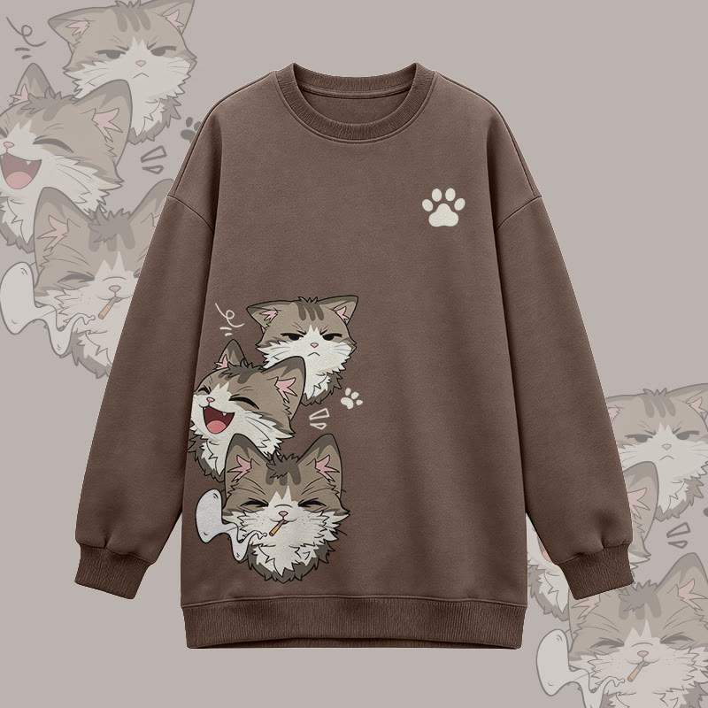 Modakawa Oversized Crewneck Sweatshirt mit Raucherkatzen-Motiv - Brown - 3XL - image 2