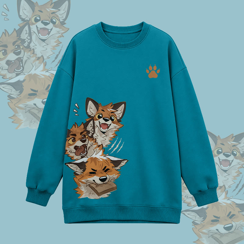 MODAKAWA X atka Lustiges Fuchs-Grafik-Sweatshirt mit Rundhalsausschnitt, Oversize-Aufdruck - Blue - 3XL - image 2