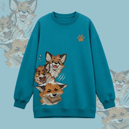 MODAKAWA X atka Lustiges Fuchs-Grafik-Sweatshirt mit Rundhalsausschnitt, Oversize-Aufdruck - Blue - 3XL - image 2