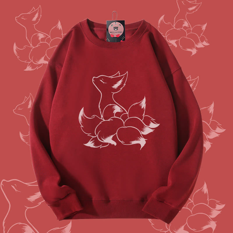 MODAKAWA Unisex-Sweatshirt mit Mystischem Neunschwänzigen-Fuchs-Motiv - Wine Red - 5XL - image 2