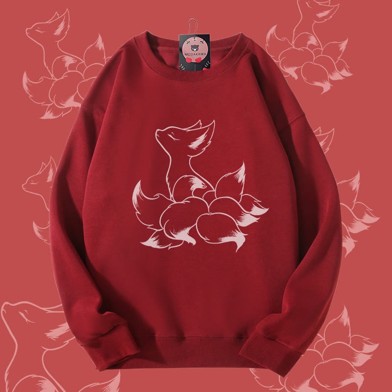 MODAKAWA Unisex-Sweatshirt mit Mystischem Neunschwänzigen-Fuchs-Motiv - Wine Red - 5XL - image 2