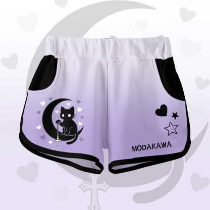 Astrologie Schwarze Katze Grafik Modakawa Shorts - Purple B - 5XL - image 6