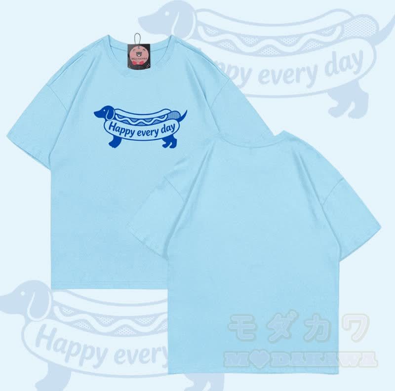 Jeden Tag HAPPY – Hot-Dog-Grafik – Modakawa T-Shirt aus 100 % Baumwolle - Himmelblau - 5XL - image 7