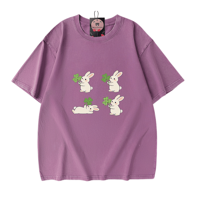 Modakawa Vintage T-Shirt aus 100 % Baumwolle mit St. Patrick's Day-Hasenmotiv (Vintage-Waschung) - Purple - 5XL - image 6