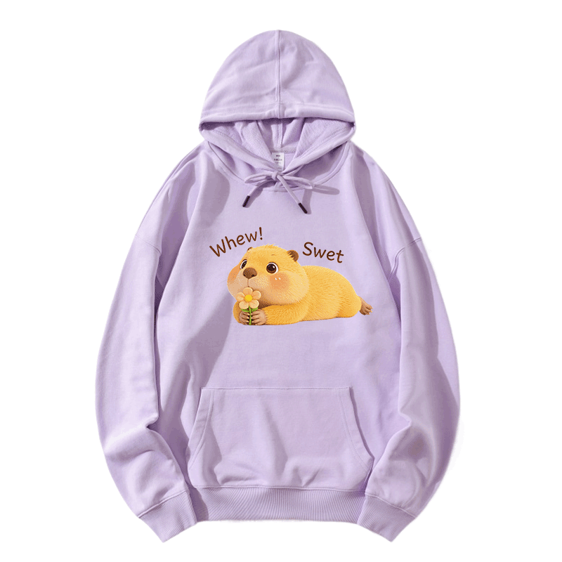 WHEW SWET Capybara Graphic Modakawa Loose Cotton-Blend Hoodie - Light Purple - 5XL - image 5