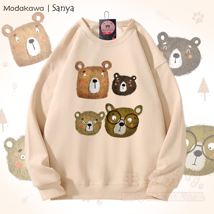 MODAKAWA X Sanya Bear Graphic Unisex Sweatshirt - Aprikose - 5XL - image 4