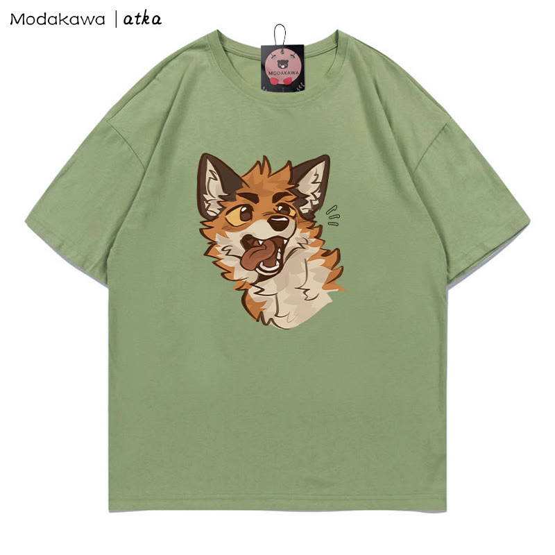 MODAKAWA X atka T-Shirt mit verspieltem Fuchsgesicht-Grafik - Green - 5XL - image 8