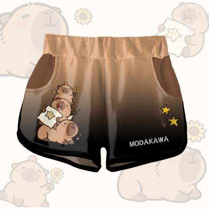 Capybara Stack Graphic Modakawa Shorts - Brown & Black - 5XL - image 3