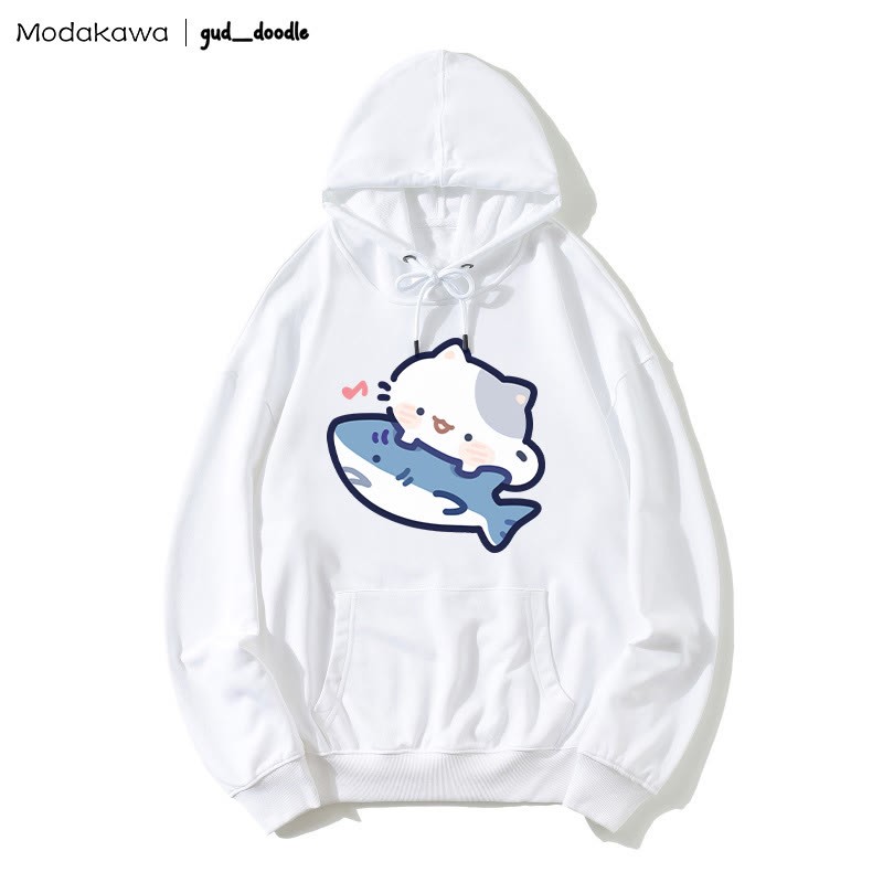 MODAKAWA X gud_doodle Lockerer Hoodie mit Kitty-Hai-Print - White - 5XL - image 4