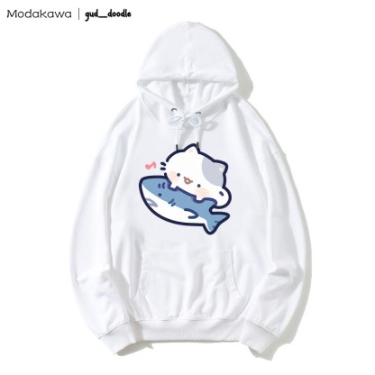 MODAKAWA X gud_doodle Lockerer Hoodie mit Kitty-Hai-Print - White - 5XL - image 4