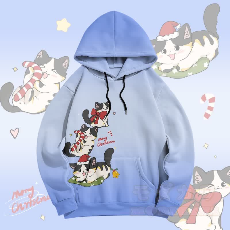 MODAKAWA Pullover-Hoodie mit fröhlichem Weihnachtsmotiv und Farbverlauf und Katzenmotiv (Allover-Print) - Blau - 5XL - image 3