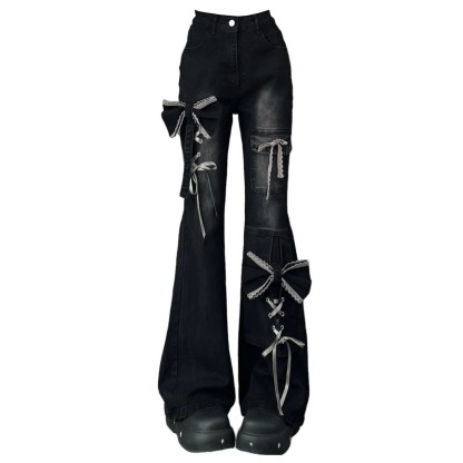 Y2K Jeans mit Schleifenriemen und ausgestelltem Denim - image 5