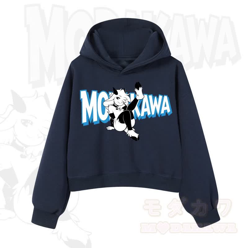 MODAKAWA Langarm-Kapuzenpullover mit Ziegenprint  - Marineblau B - 3XL - image 15