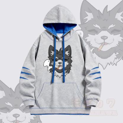 KODA Smoking Puppy Grafik Modakawa Oversized Pullover Hoodie mit Kontrastfutter - Grau - 4XL - image 3
