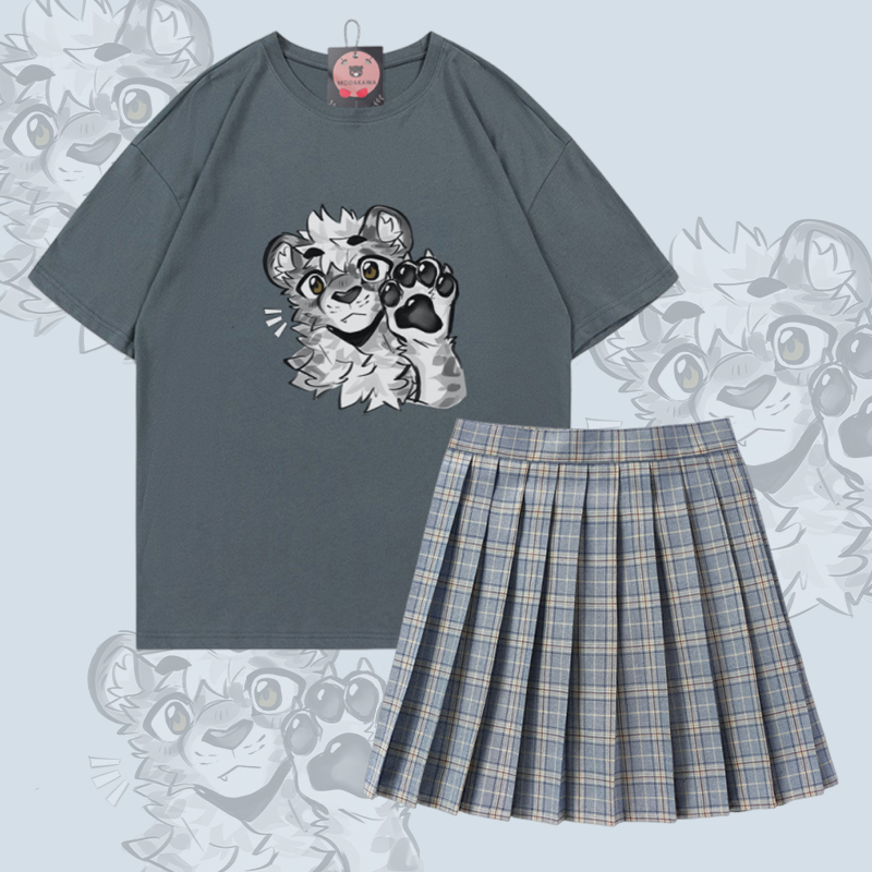 MODAKAWA X atka Tiger Paw Graphic 100% Baumwoll-T-Shirt und karierter Rock Zweiteiliges Set - Set C - 5XL - image 3