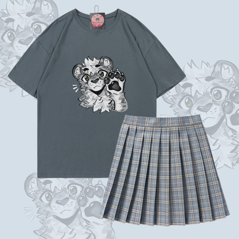 MODAKAWA X atka Tiger Paw Graphic 100% Baumwoll-T-Shirt und karierter Rock Zweiteiliges Set - Set C - 5XL - image 3