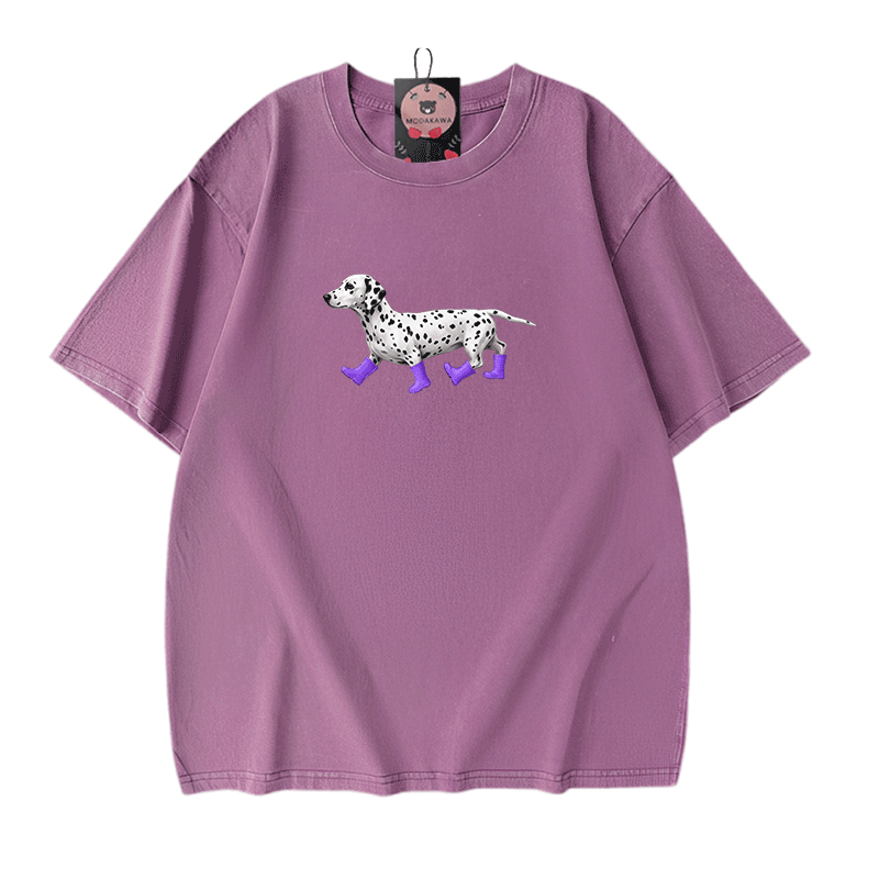 Dalmatiner-Grafik Modakawa Unisex Vintage Washed T-Shirt - Purple - 5XL - image 8