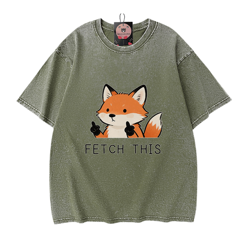 Hol dir dieses Modakawa Vintage T-Shirt mit Fuchs-Motiv aus gewaschener 100% Baumwolle! - Green - 5XL - image 8