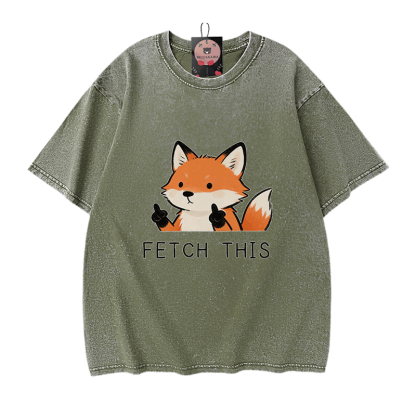 Hol dir dieses Modakawa Vintage T-Shirt mit Fuchs-Motiv aus gewaschener 100% Baumwolle! - Green - 5XL - image 8