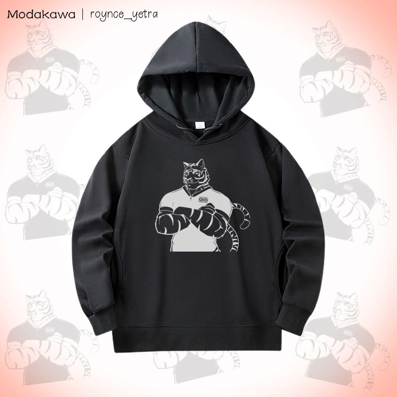 MODAKAWA X roynce_yetra Confident Tiger Graphic Baumwoll-Hoodie mit Seitentaschen - Black - 4XL - image 3