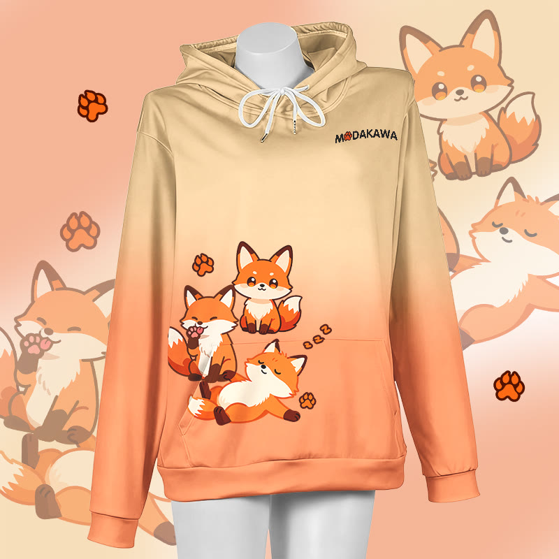 MODAKAWA Farbverlauf-Pullover-Hoodie mit niedlichem Fuchs-Motiv - Yellow&Orange - 8XL - image 2