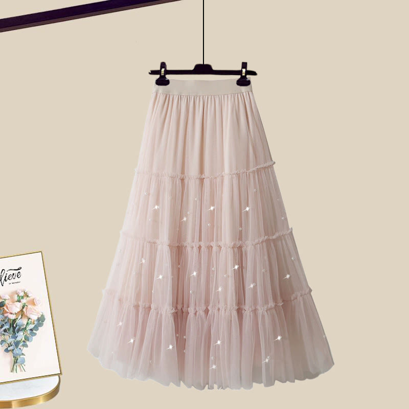 Strickjacke, Perlen-Tüllrock, passendes Outfit - Apricot Skirt - XL - image 11