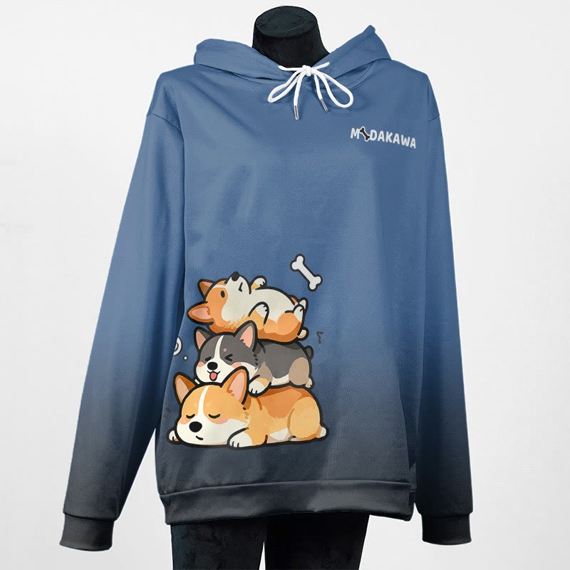 MODAKAWA Farbverlauf-Pullover-Hoodie mit schlafendem Welpenmotiv - Blue - 6XL - image 4