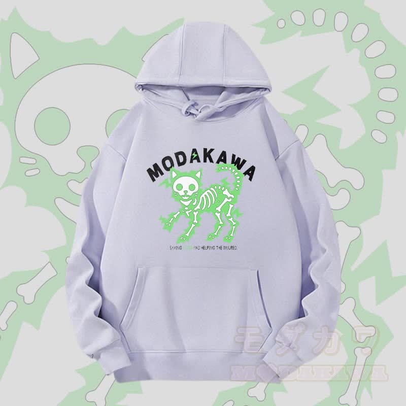 MODAKAWA Schwergewichtiger Hoodie mit elektrisiertem Skelettkatzen-Motiv - Lila - 2XL - image 6