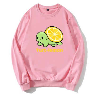 TURT-lEMON Sweatshirt mit Rundkragen und Schildkröten-Zitronen-Grafik - Rosa - 5XL - image 3