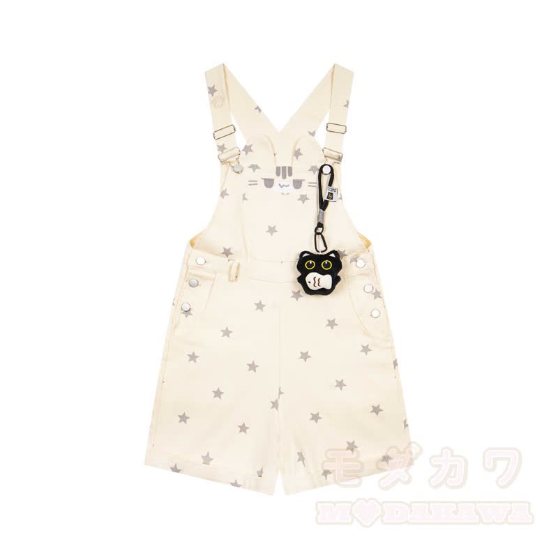Kawaii-Katzen- und Sternenmuster-Jeans-Latzhose - Weiß - XL - image 5
