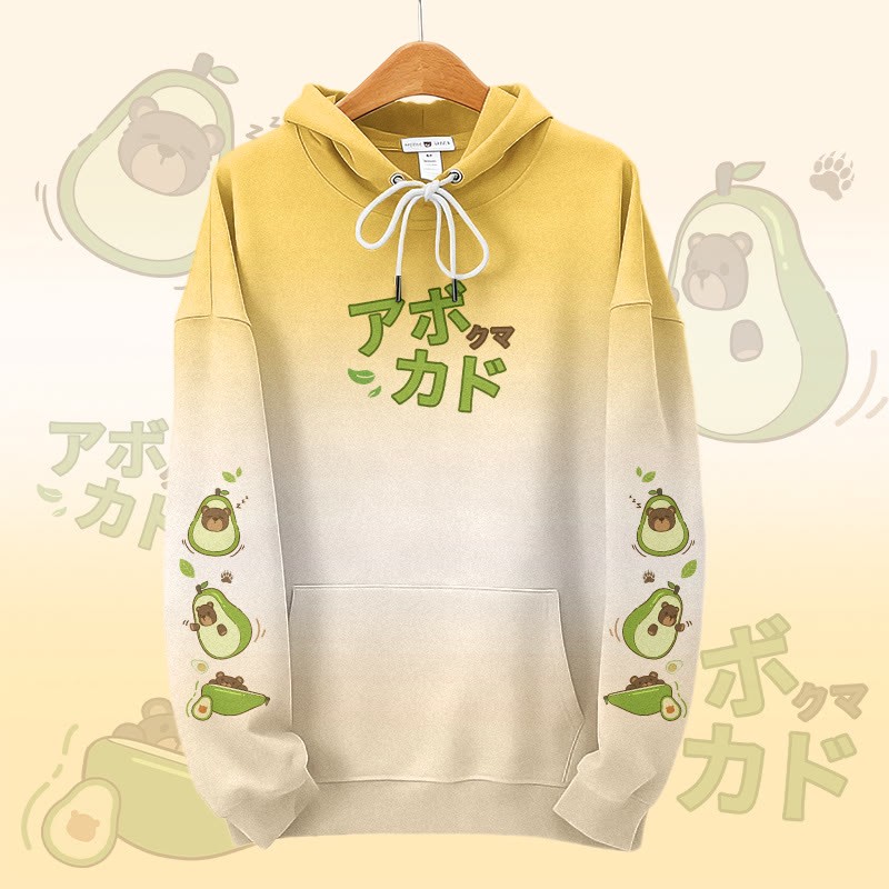 MODAKAWA Pullover-Hoodie mit Avocado-Bär-Grafik-Allover-Print - Yellow - 8XL - image 3
