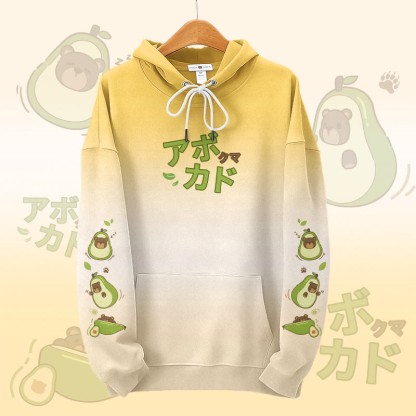 MODAKAWA Pullover-Hoodie mit Avocado-Bär-Grafik-Allover-Print - Yellow - 8XL - image 3