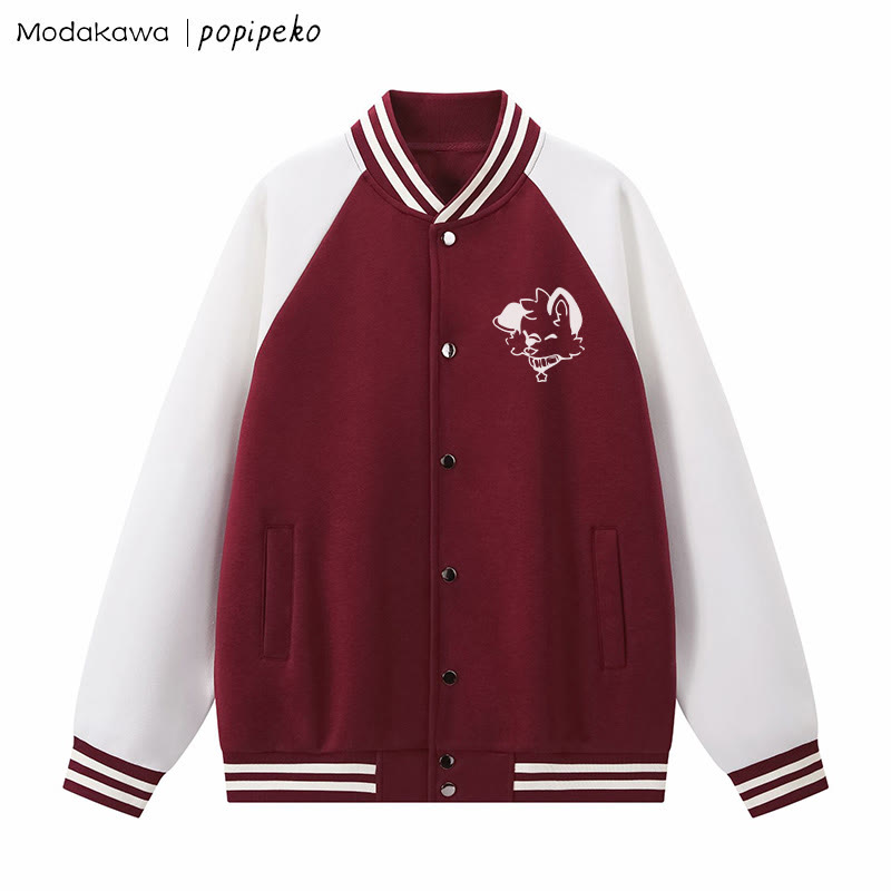 Baseballjacke mit Farben -Grafik und Welpenmotiv - Rot&Weiß - 5XL - image 4