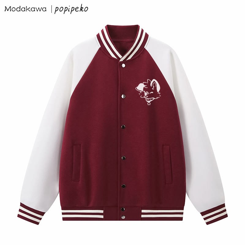 Baseballjacke mit Farben -Grafik und Welpenmotiv - Rot&Weiß - 5XL - image 4